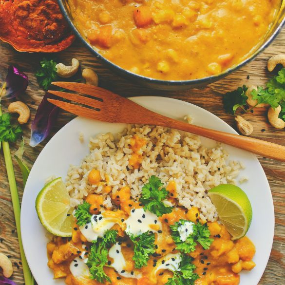 A yellow, sweet carrot, chickpea, and cashew nut curry (12)